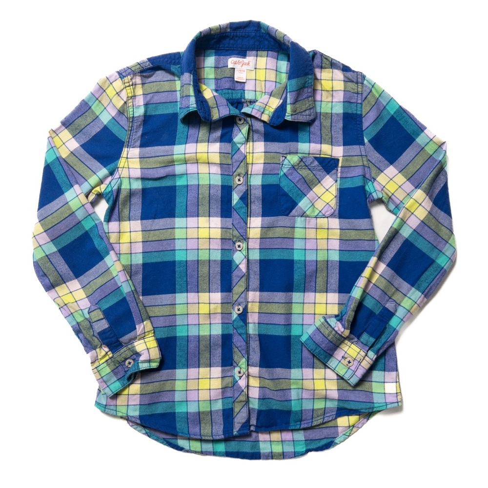 Cat & Jack | Girls Size L (10/12) | Cute Bright Plaid Button Up Shirt
